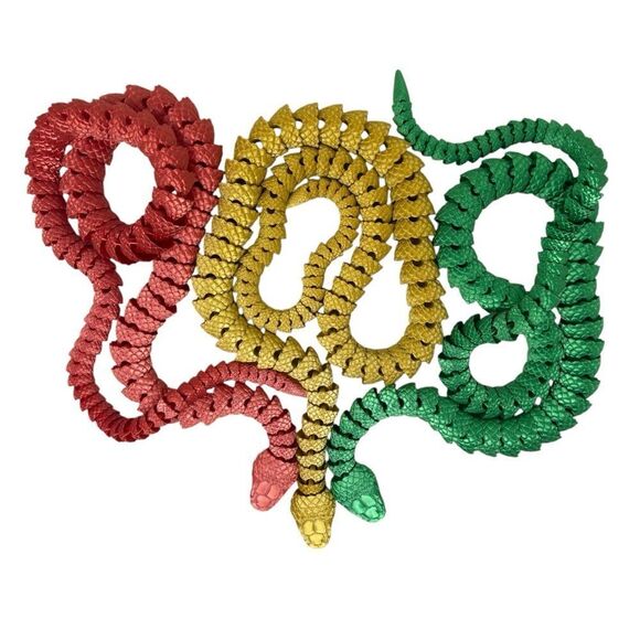 Year of the Snake Articulating 3DPrinted 44" Long (Set 3) Red Green Gold Décor - Picture 1 of 9
